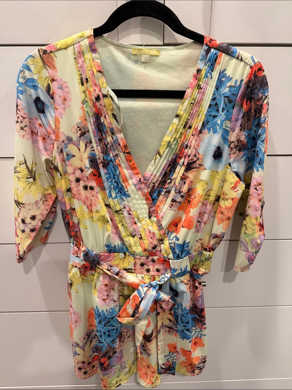 Gianni Bini Multicolor Floral Wrap Tunic